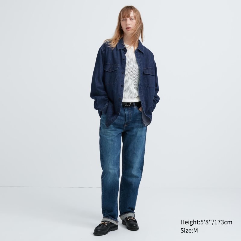 Blue Uniqlo Denim Utility Long-sleeve Overshirt Men Shirts | 858987