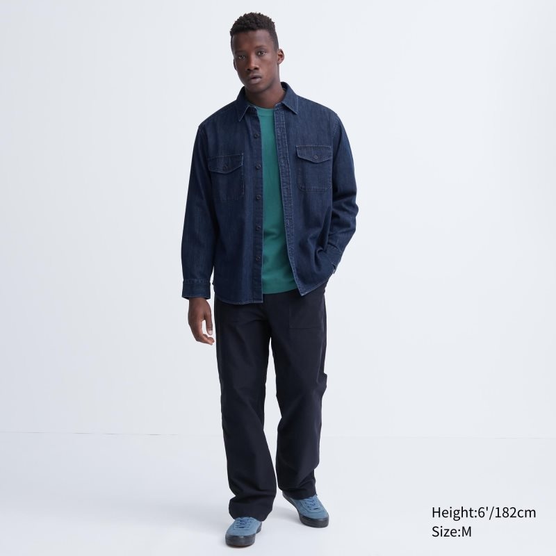 Blue Uniqlo Denim Utility Long-sleeve Overshirt Men Shirts | 858987