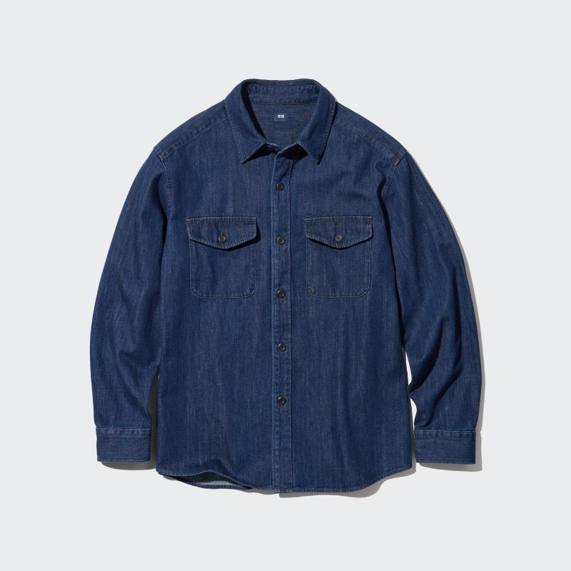 Blue Uniqlo Denim Utility Long-sleeve Overshirt Men Shirts | 858987