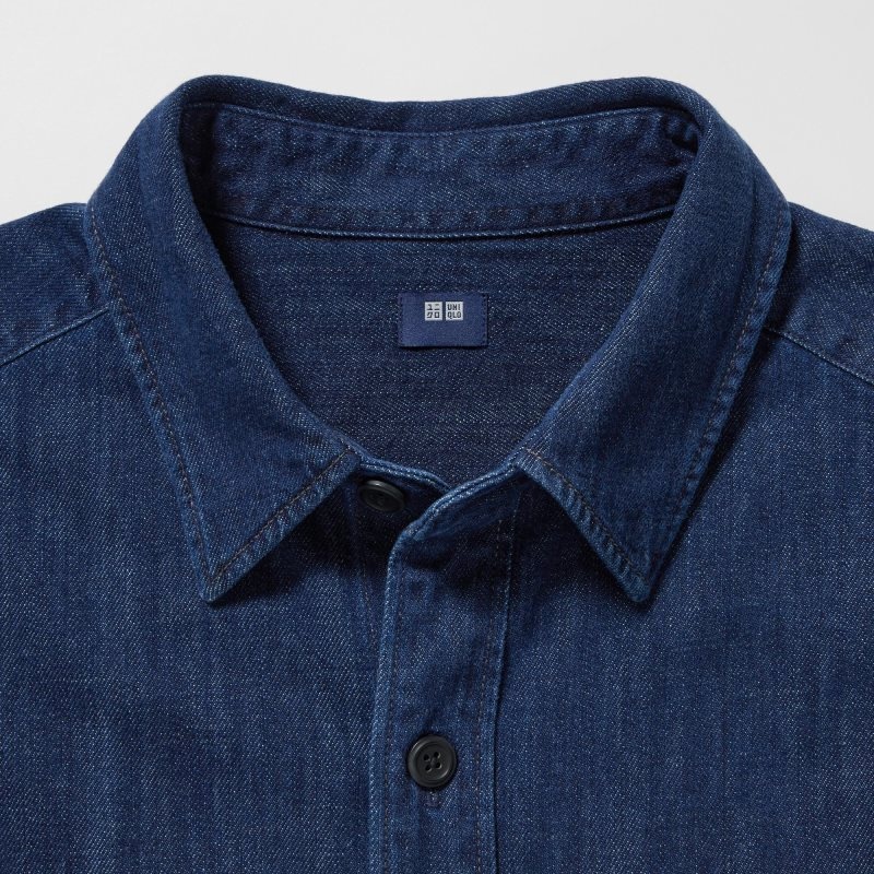 Blue Uniqlo Denim Utility Long-sleeve Overshirt Men Shirts | 858987