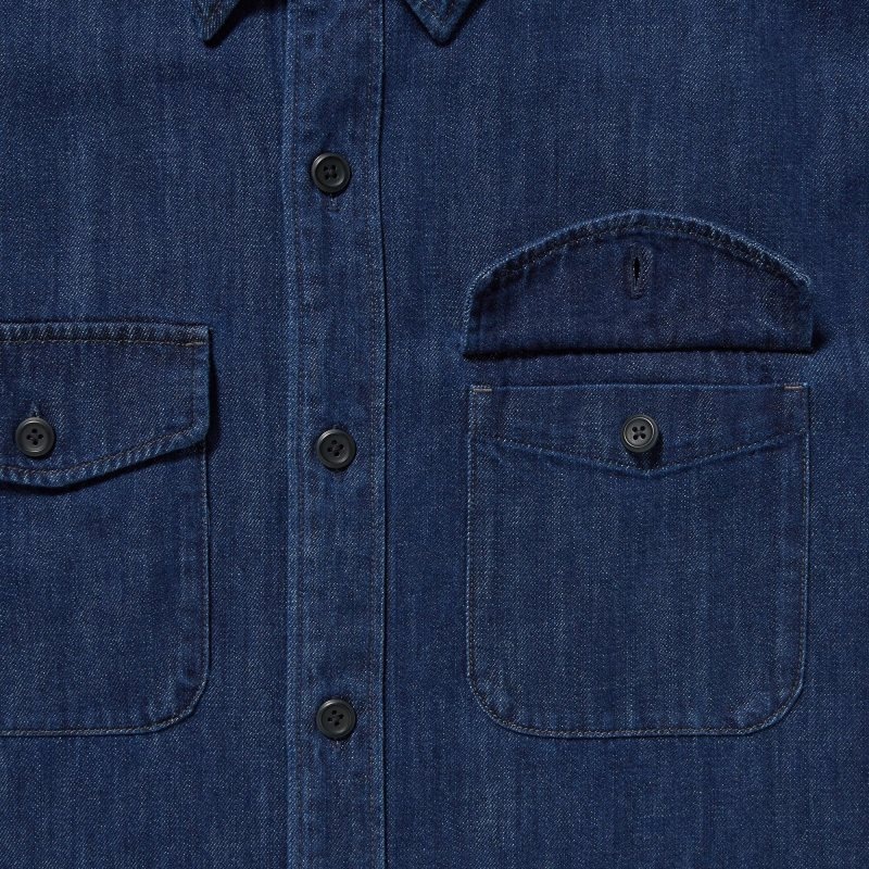 Blue Uniqlo Denim Utility Long-sleeve Overshirt Men Shirts | 858987