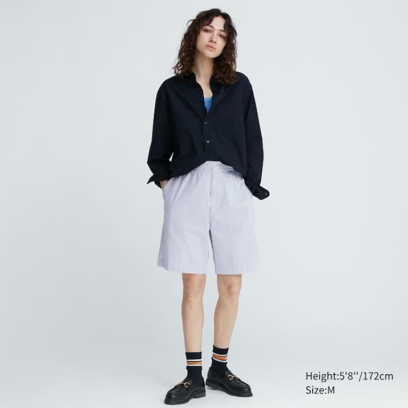 Blue Uniqlo Dry Stretch Seersucker Easy Men Shorts | 8297848