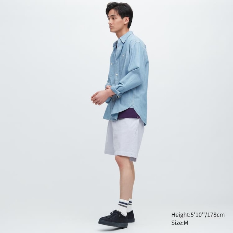 Blue Uniqlo Dry Stretch Seersucker Easy Men Shorts | 8297848