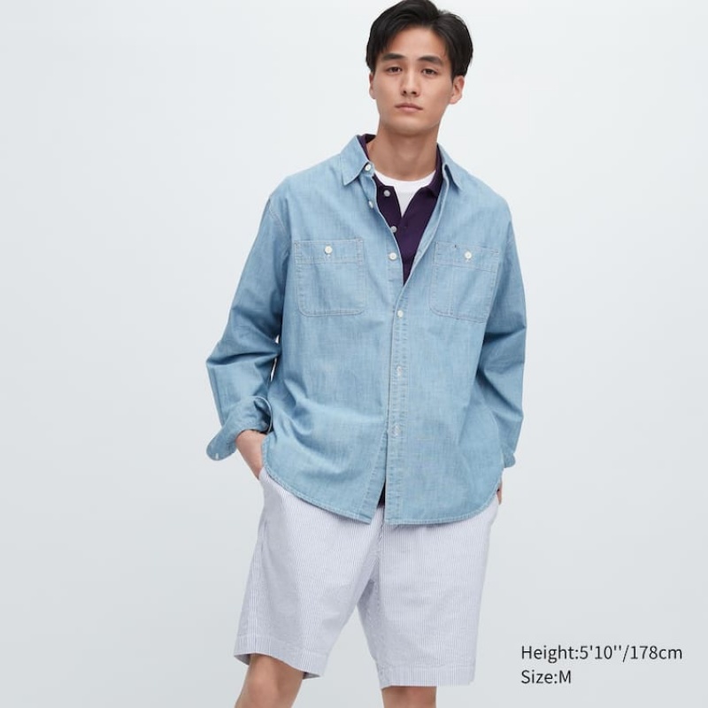Blue Uniqlo Dry Stretch Seersucker Easy Men Shorts | 8297848