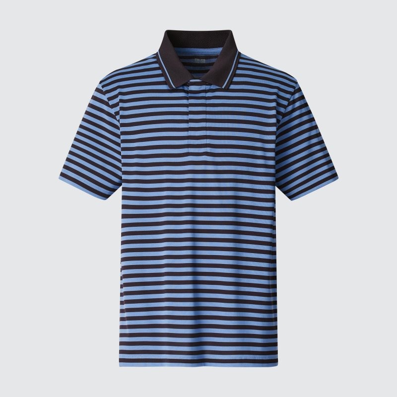 Blue Uniqlo Dry-ex Short-sleeve Striped Adam Scott Men Polo Shirts | 226808