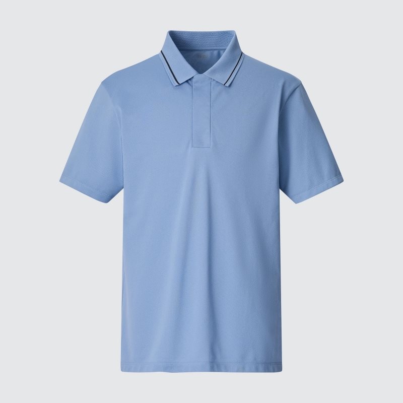 Blue Uniqlo Dry-ex Short-sleeve Striped Collar Adam Scott Men Polo Shirts | 4819013