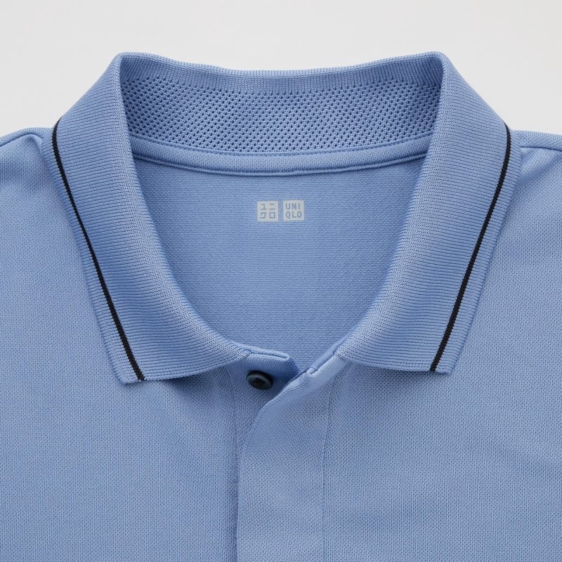 Blue Uniqlo Dry-ex Short-sleeve Striped Collar Adam Scott Men Polo Shirts | 4819013
