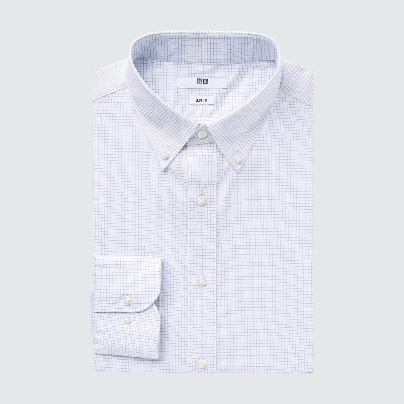 Blue Uniqlo Easy Care Checked Stretch Slim-fit Long-sleeve Men Shirts | 2886507