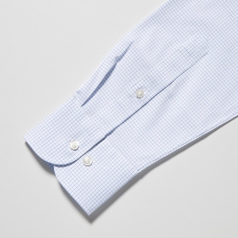 Blue Uniqlo Easy Care Checked Stretch Slim-fit Long-sleeve Men Shirts | 2886507