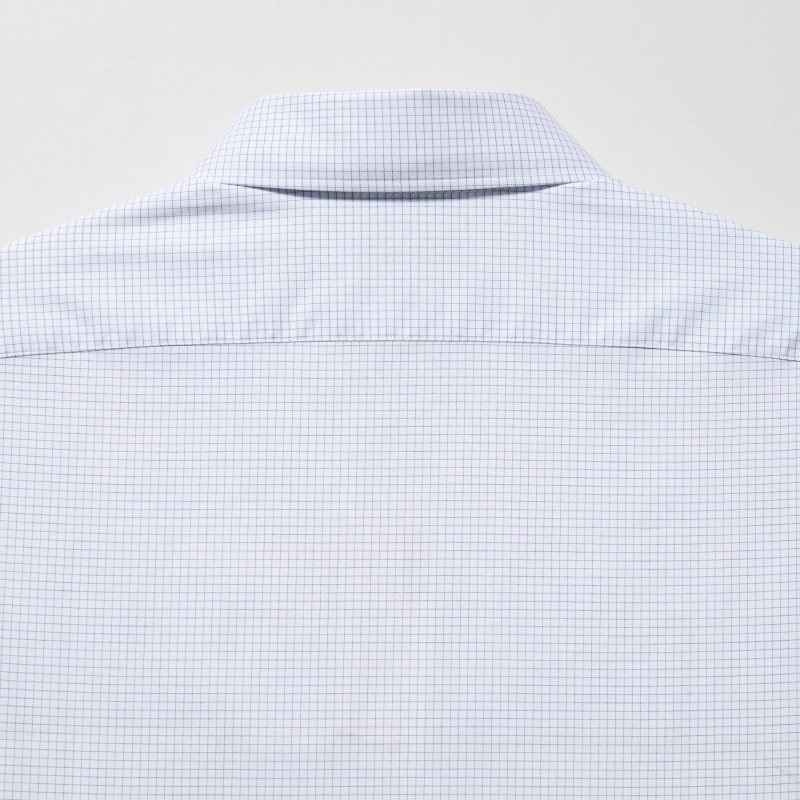 Blue Uniqlo Easy Care Checked Stretch Slim-fit Long-sleeve Men Shirts | 2886507