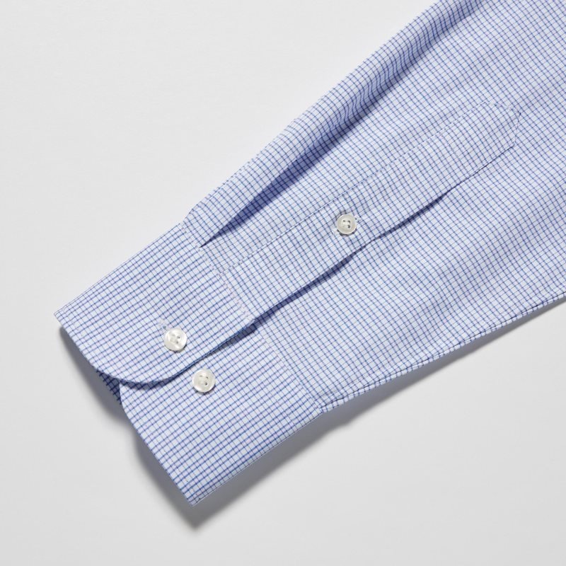 Blue Uniqlo Easy Care Checked Stretch Slim-fit Long-sleeve Men Shirts | 2636171