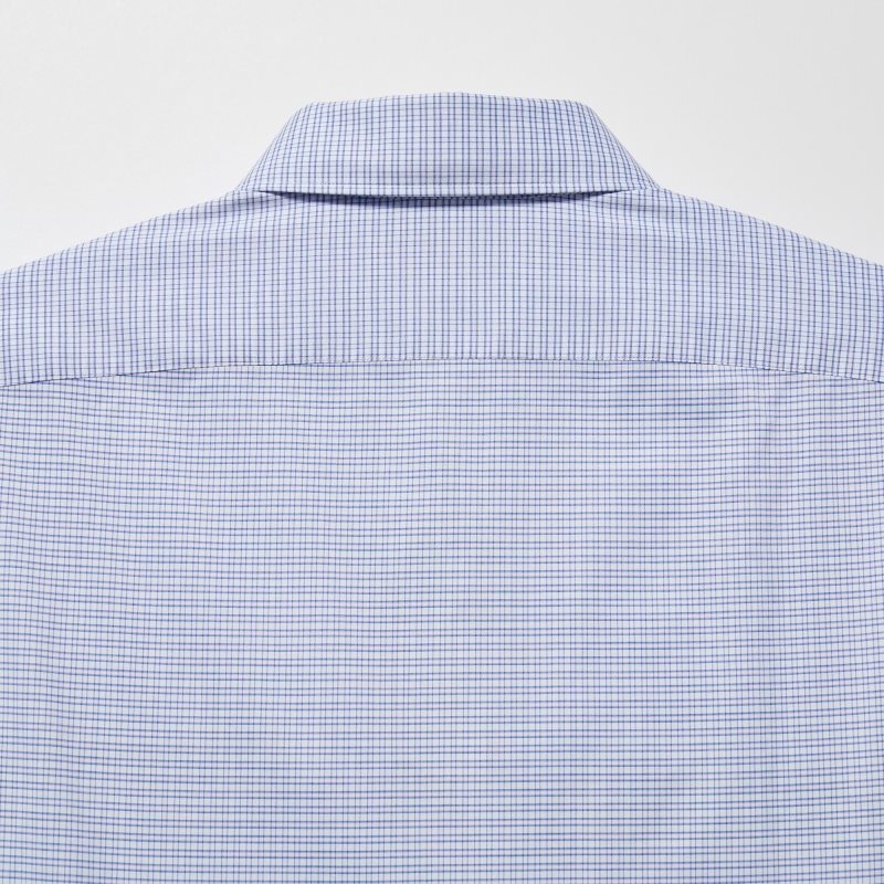 Blue Uniqlo Easy Care Checked Stretch Slim-fit Long-sleeve Men Shirts | 2636171