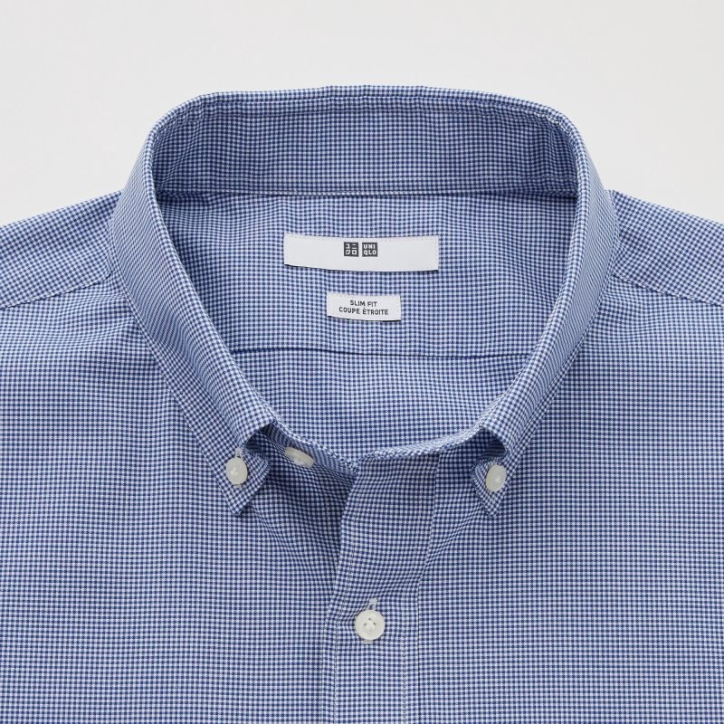 Blue Uniqlo Easy Care Checked Stretch Slim-fit Long-sleeve Men Shirts | 9599259