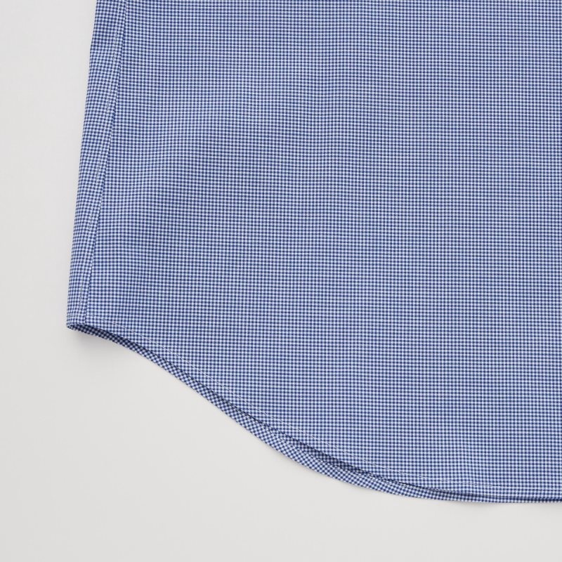 Blue Uniqlo Easy Care Checked Stretch Slim-fit Long-sleeve Men Shirts | 9599259