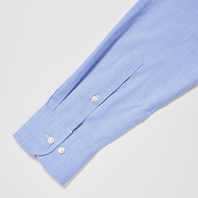 Blue Uniqlo Easy Care Checked Stretch Slim-fit Long-sleeve Men Shirts | 8457235