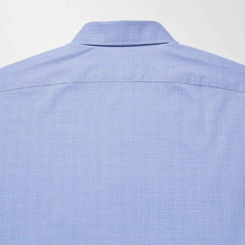 Blue Uniqlo Easy Care Checked Stretch Slim-fit Long-sleeve Men Shirts | 8457235