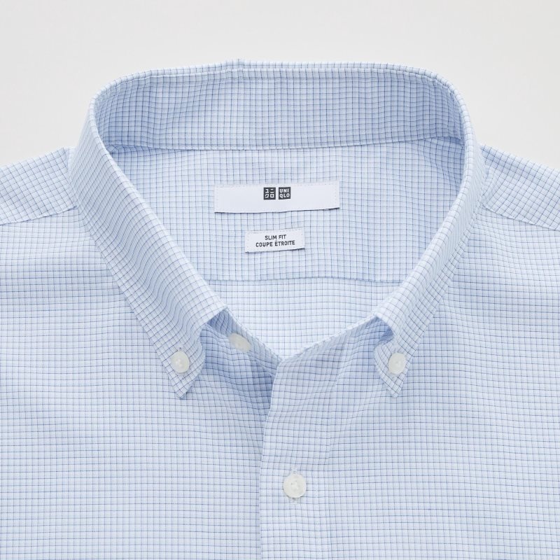 Blue Uniqlo Easy Care Checked Stretch Slim-fit Long-sleeve Men Shirts | 9856506