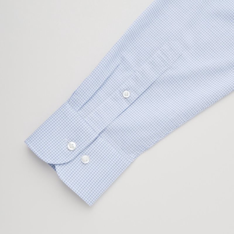 Blue Uniqlo Easy Care Checked Stretch Slim-fit Long-sleeve Men Shirts | 9856506