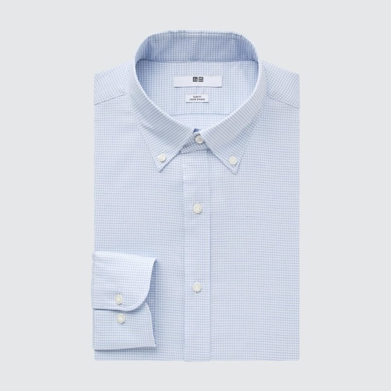 Blue Uniqlo Easy Care Checked Stretch Slim-fit Long-sleeve Men Shirts | 9856506