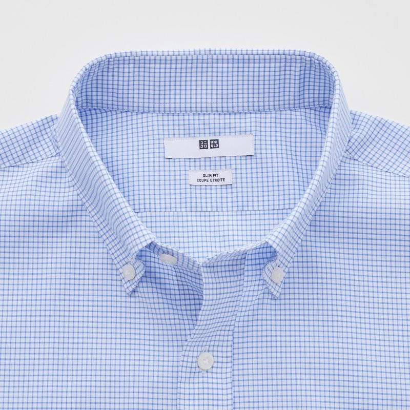 Blue Uniqlo Easy Care Checked Stretch Slim-fit Long-sleeve Men Shirts | 8110320