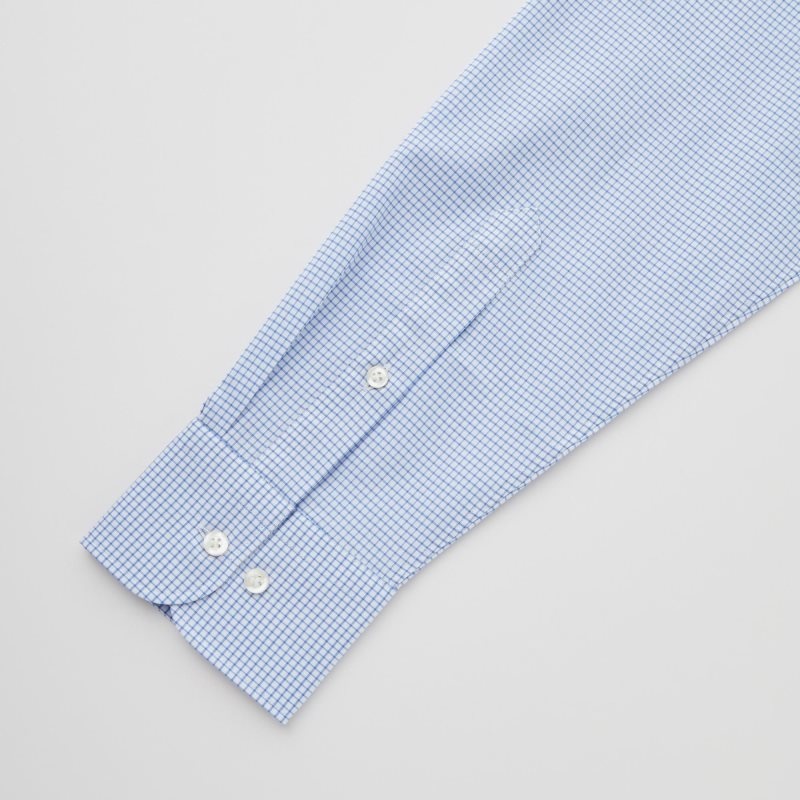 Blue Uniqlo Easy Care Checked Stretch Slim-fit Long-sleeve Men Shirts | 8110320