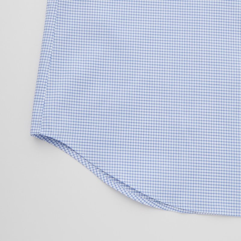 Blue Uniqlo Easy Care Checked Stretch Slim-fit Long-sleeve Men Shirts | 8110320