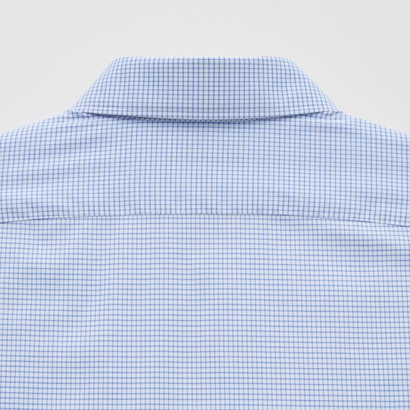 Blue Uniqlo Easy Care Checked Stretch Slim-fit Long-sleeve Men Shirts | 8110320