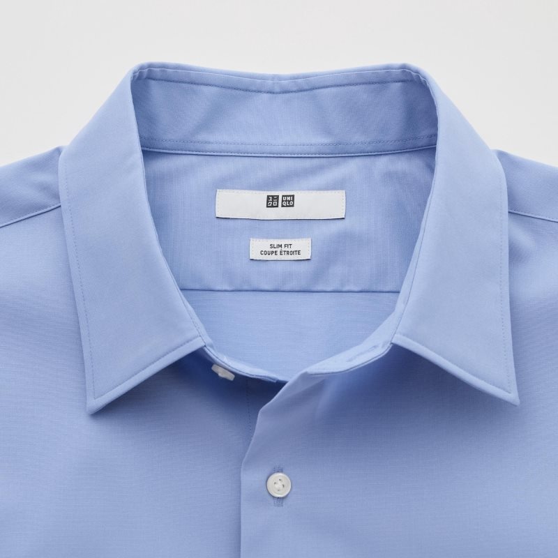 Blue Uniqlo Easy Care Stretch Slim Fit Long-sleeve Men Shirts | 3630787