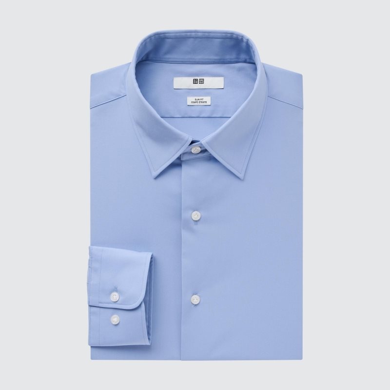 Blue Uniqlo Easy Care Stretch Slim Fit Long-sleeve Men Shirts | 3630787