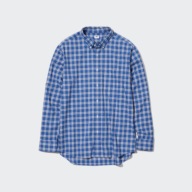 Blue Uniqlo Extra Fine Cotton Broadcloth Long-sleeve Men Shirts | 3973005