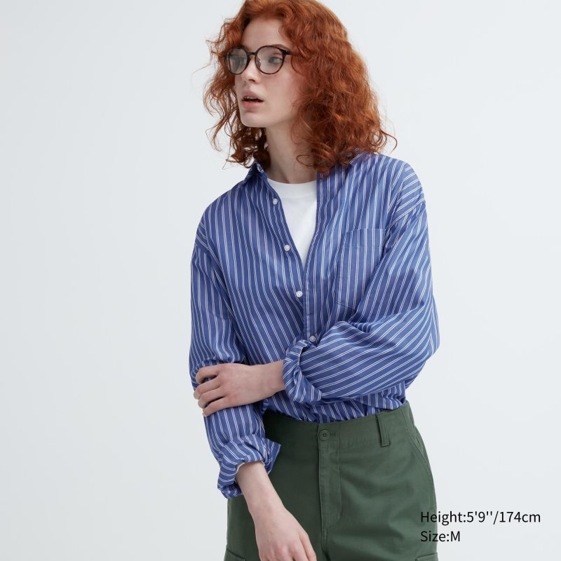 Blue Uniqlo Extra Fine Cotton Broadcloth Long-sleeve Men Shirts | 7130493