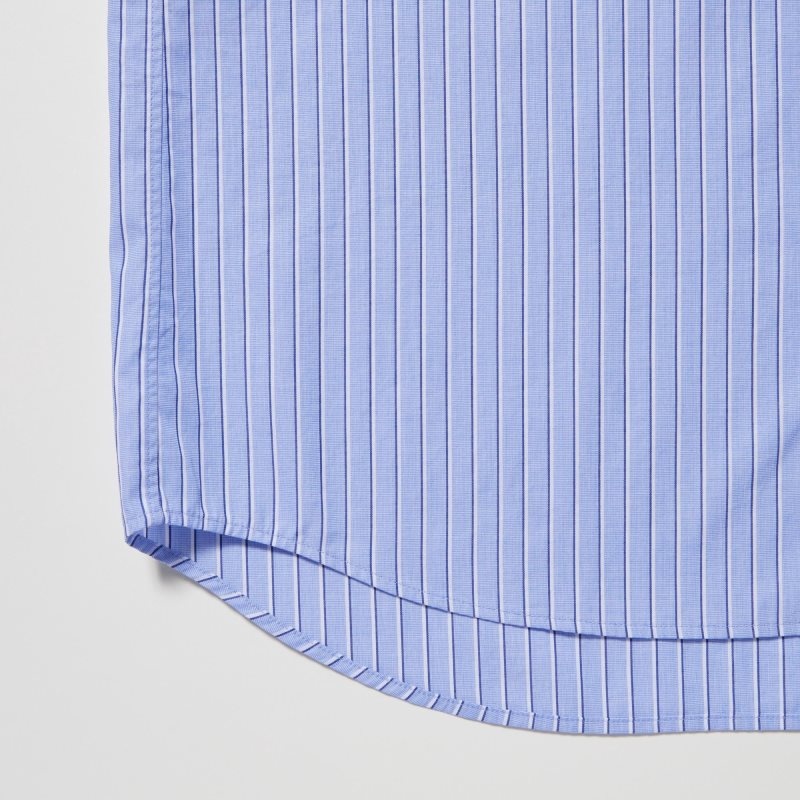 Blue Uniqlo Extra Fine Cotton Broadcloth Striped Long-sleeve Men Shirts | 5781818