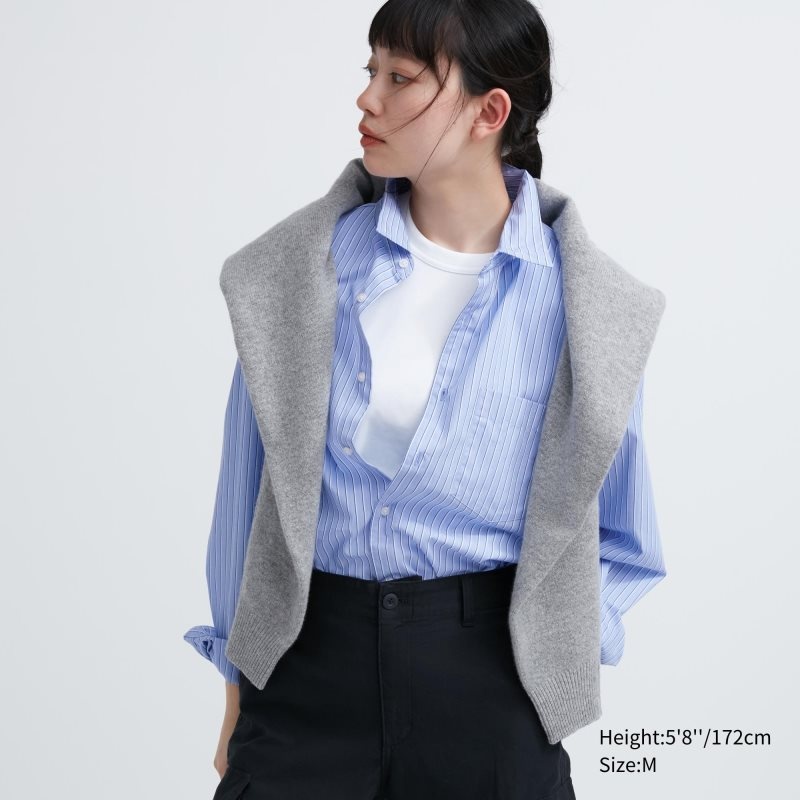 Blue Uniqlo Extra Fine Cotton Broadcloth Striped Long-sleeve Men Shirts | 5781818