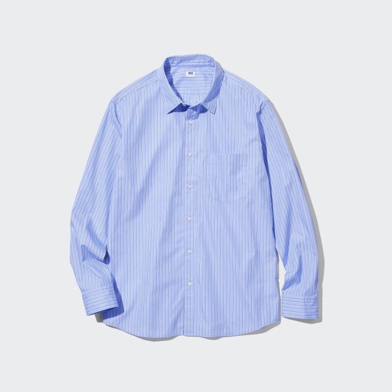 Blue Uniqlo Extra Fine Cotton Broadcloth Striped Long-sleeve Men Shirts | 5781818