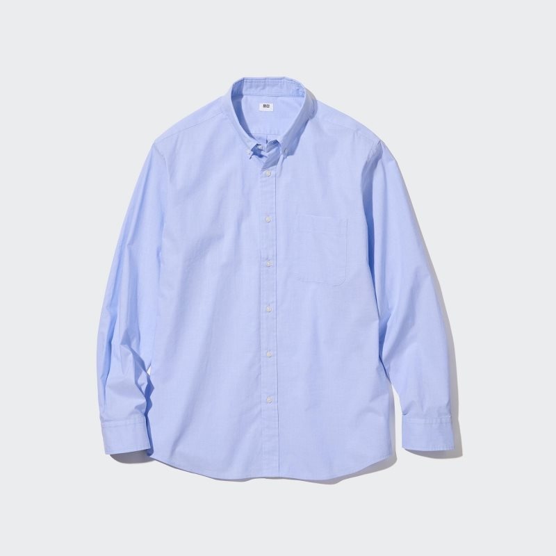 Blue Uniqlo Extra Fine Cotton Broadcloth Long-sleeve Men Shirts | 6143010