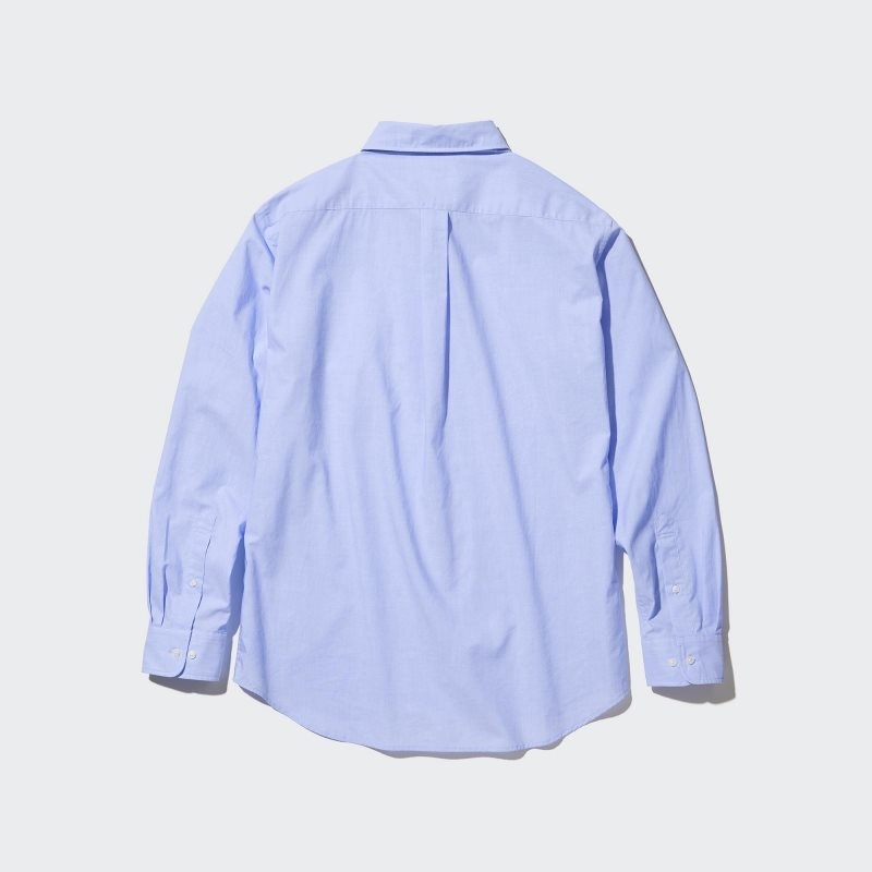 Blue Uniqlo Extra Fine Cotton Broadcloth Long-sleeve Men Shirts | 6143010