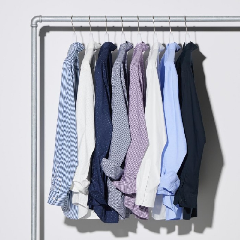 Blue Uniqlo Extra Fine Cotton Broadcloth Checked Casual Women Shirts | 1064491
