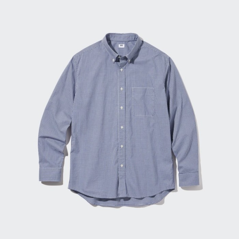 Blue Uniqlo Extra Fine Cotton Broadcloth Checked Casual Women Shirts | 1064491
