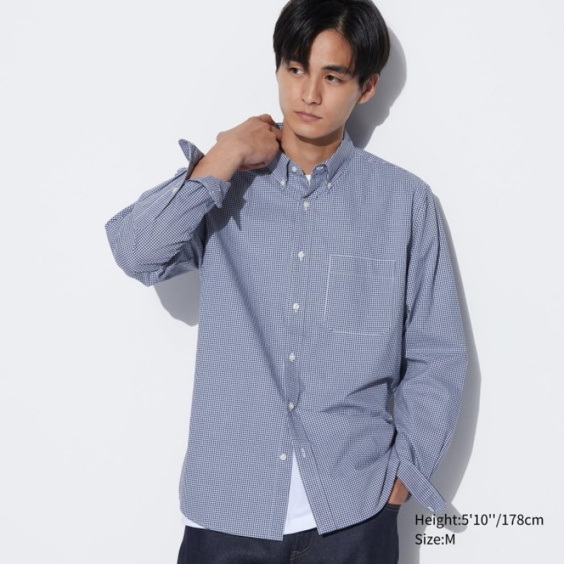 Blue Uniqlo Extra Fine Cotton Broadcloth Checked Casual Women Shirts | 1064491