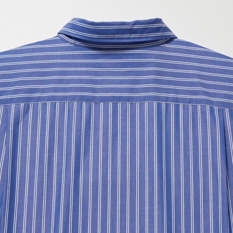 Blue Uniqlo Extra Fine Cotton Broadcloth Striped Casual Women Shirts | 9701671