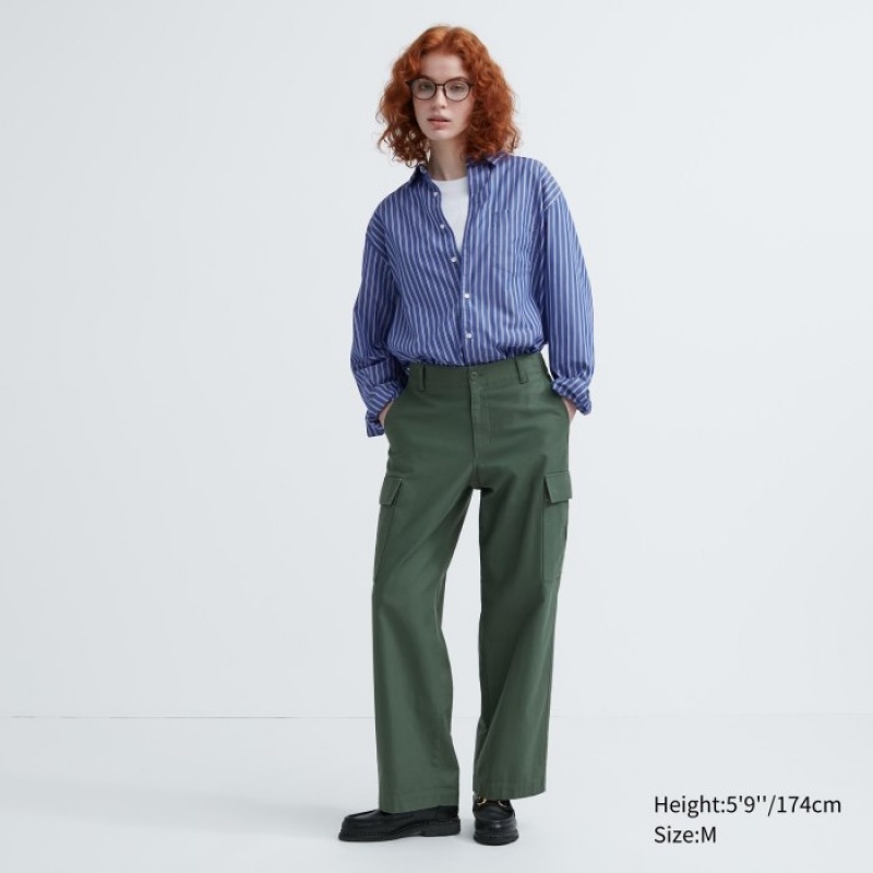 Blue Uniqlo Extra Fine Cotton Broadcloth Striped Casual Women Shirts | 9701671