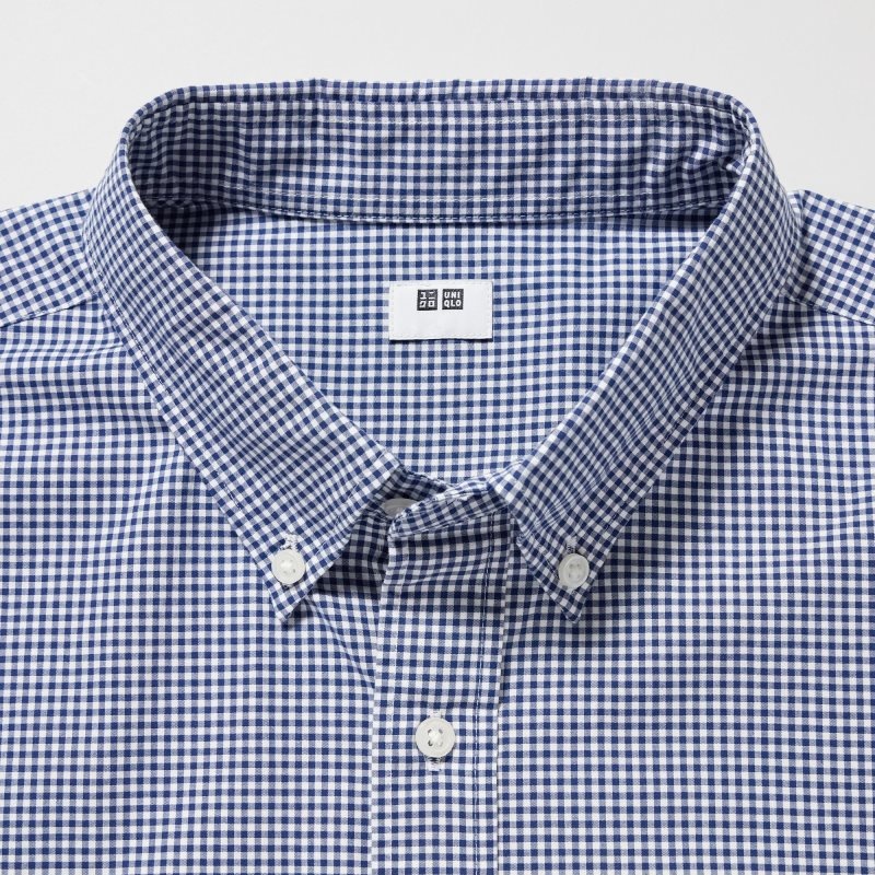 Blue Uniqlo Extra Fine Cotton Broadcloth Checkered Long-sleeve Men Shirts | 9401638