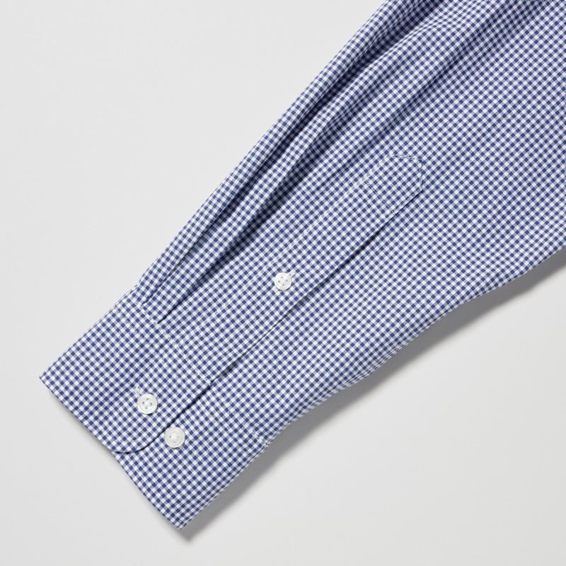 Blue Uniqlo Extra Fine Cotton Broadcloth Checkered Long-sleeve Men Shirts | 9401638