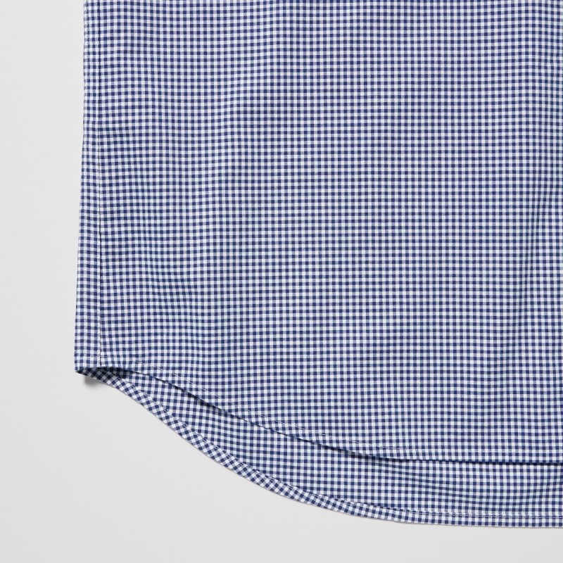 Blue Uniqlo Extra Fine Cotton Broadcloth Checkered Long-sleeve Men Shirts | 9401638