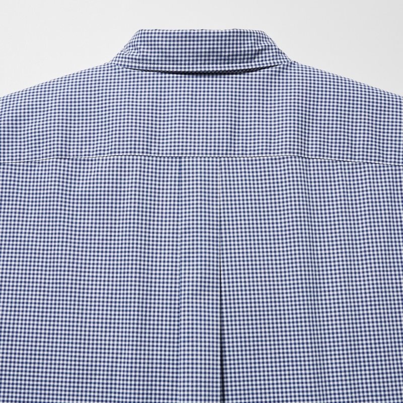Blue Uniqlo Extra Fine Cotton Broadcloth Checkered Long-sleeve Men Shirts | 9401638