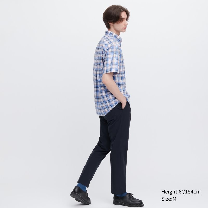 Blue Uniqlo Extra Fine Cotton Short-sleeve Men Shirts | 3348188