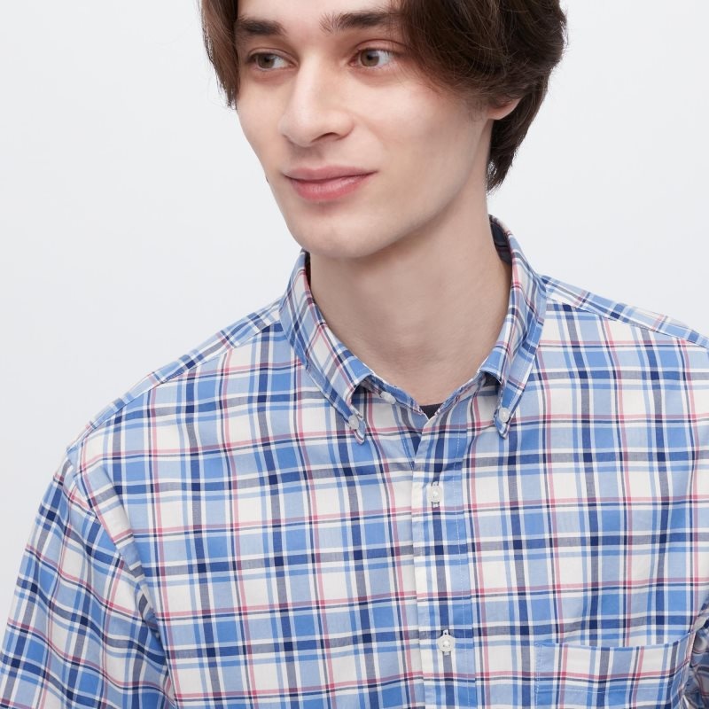 Blue Uniqlo Extra Fine Cotton Short-sleeve Men Shirts | 3348188