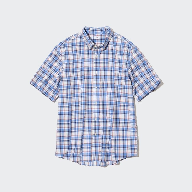 Blue Uniqlo Extra Fine Cotton Short-sleeve Men Shirts | 3348188