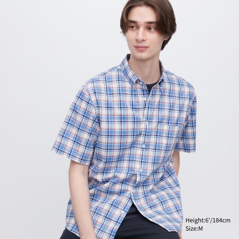 Blue Uniqlo Extra Fine Cotton Short-sleeve Men Shirts | 3348188