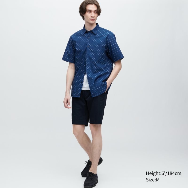 Blue Uniqlo Extra Fine Cotton Short-sleeve Men Shirts | 891921